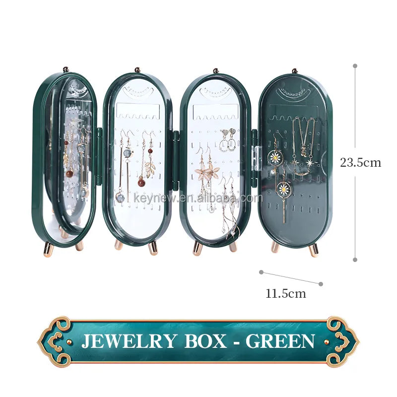 Foldable Jewelry Organizer With Mirror Earrings and Necklace Hanging Holder Beautiful Dustproof Display Jewellery Box