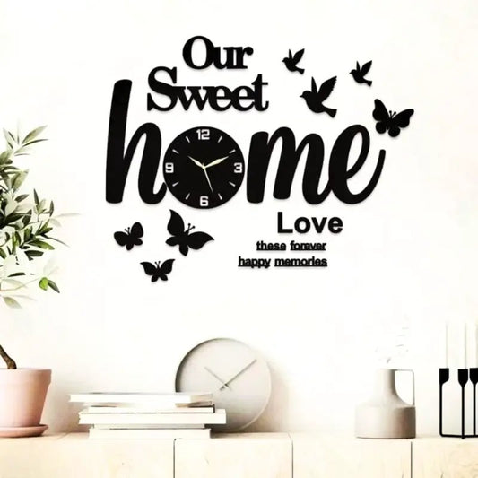 Our Sweet Home Wall Clock with 3D Butterfly Décor