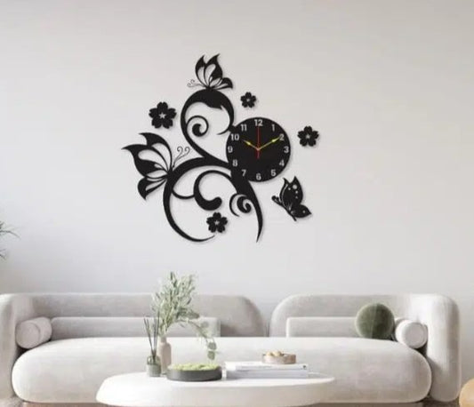 Elegant Butterfly & Floral Wall Clock – Modern 3D Art Decor