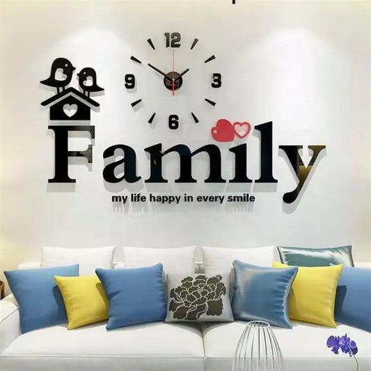 "Family" Wall Clock | Modern Acrylic Mirror Wall Décor for Living Room