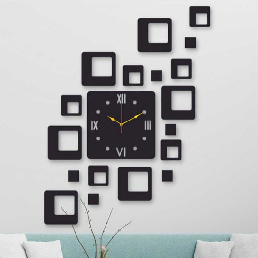 Modern Geometric Square DIY Wall Clock | 3D Mirror Sticker Art